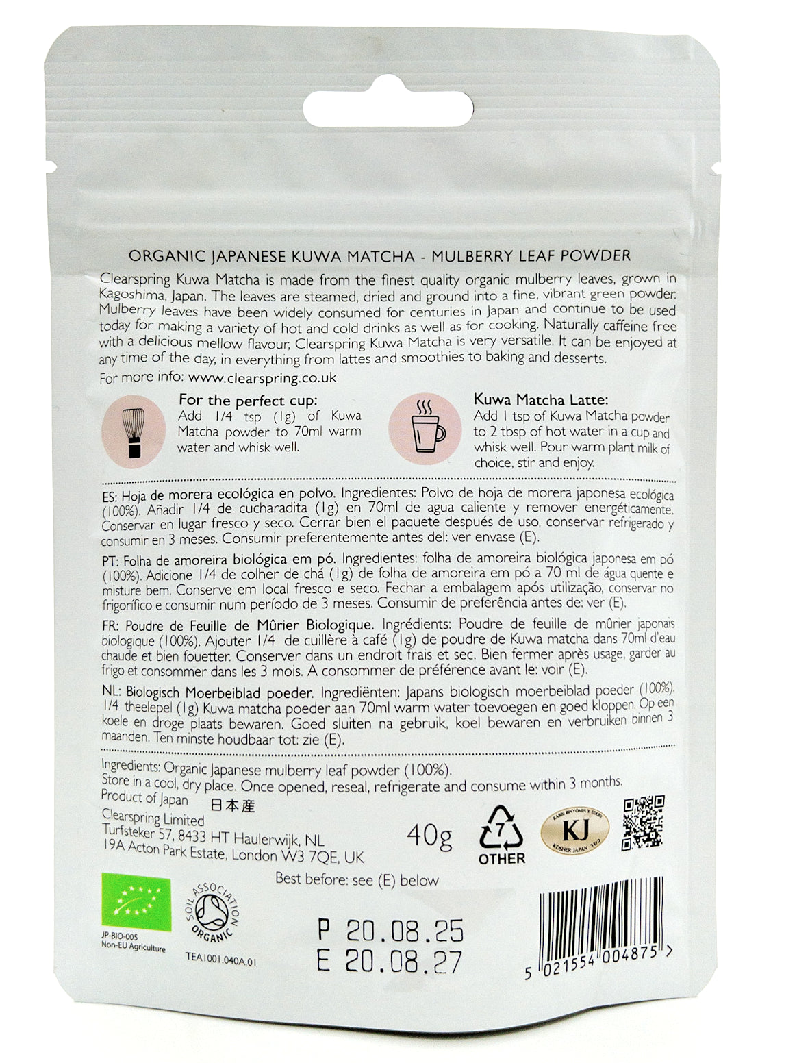 Kuwa Matcha – Biologisches Maulbeerblätter-Pulver – 40 g – Clearspring