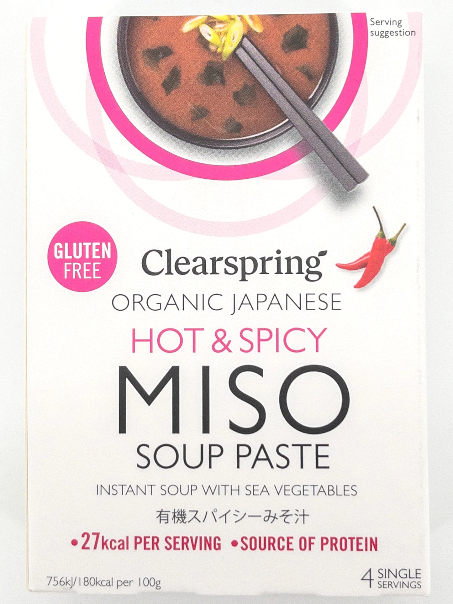 4x15 gr de Pâte de soupe miso instantanée bio, piquante et épicée, Clearspring | Épicerie en ligne Eat In Japan