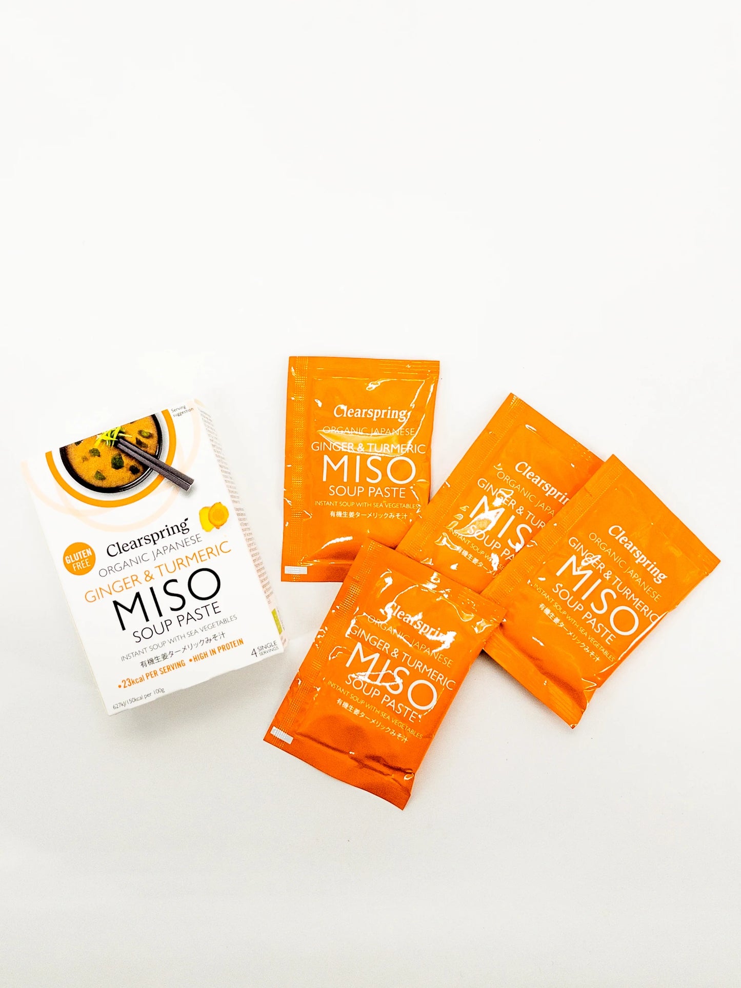 4x15 gr de Pâte de soupe miso instantanée bio, goût gingembre et curcuma Clearspring | Épicerie en ligne Eat In Japan